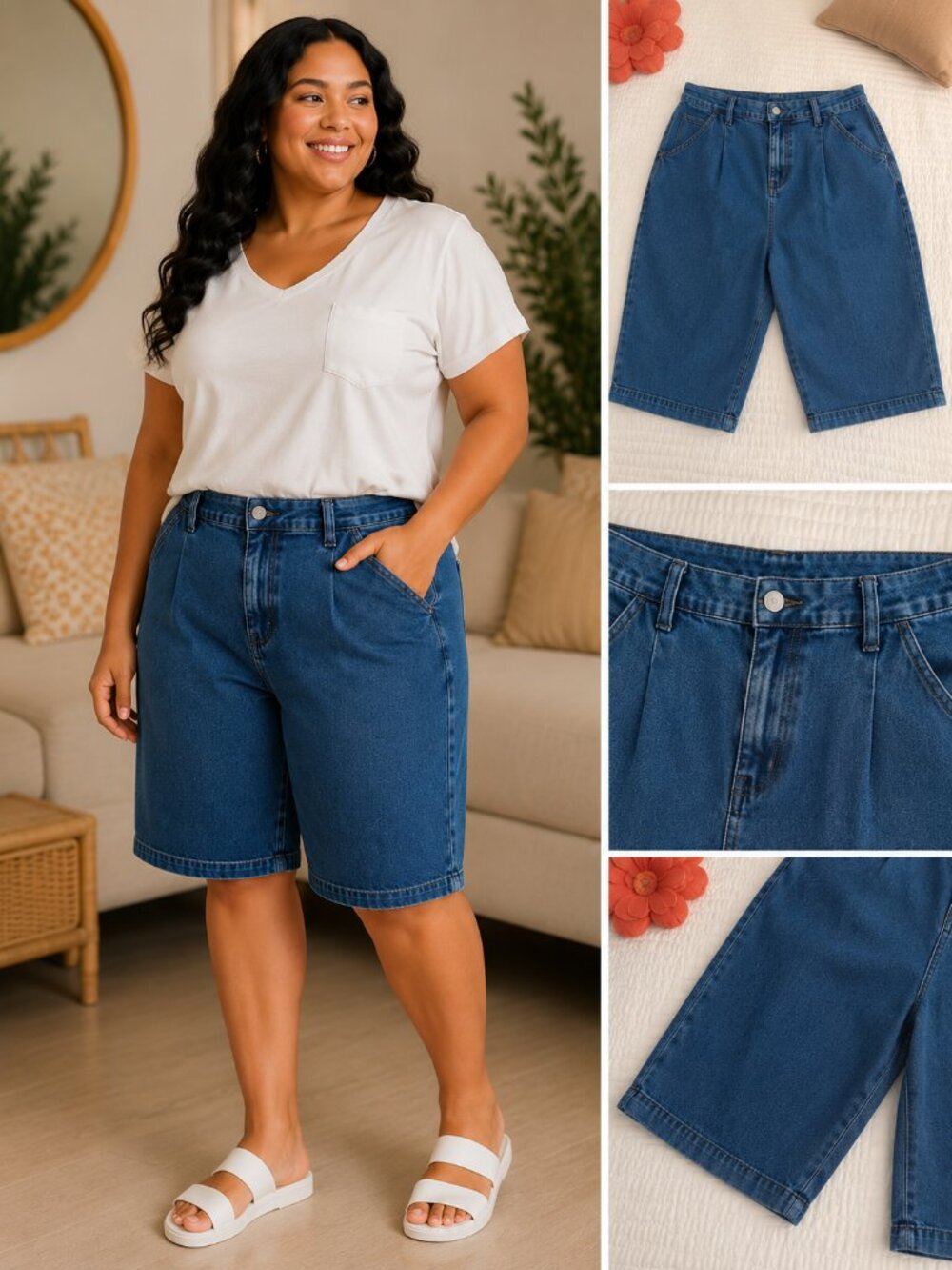 Venezia Classic Denim Bermuda Shorts | High-Rise Relaxed Fit | Plus Size 26